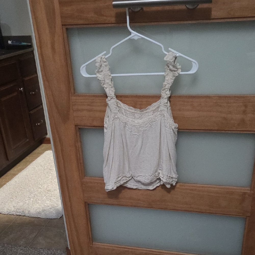 Cream Ruched Sleeveless Tank Top